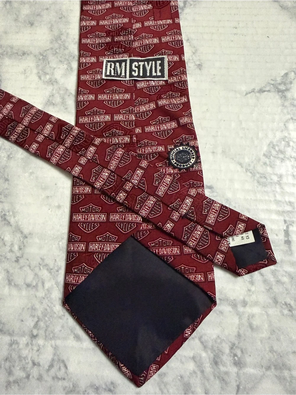 Ralph Marlin 90s Harley Davidson Classic Iconic Logo Burgundy Silk Tie RM Style